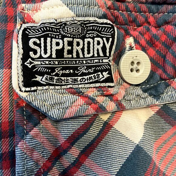 Superdry Co Button Up Flannel Shirt Long Sleeve Collared Double Pocket Red S - Picture 3 of 6